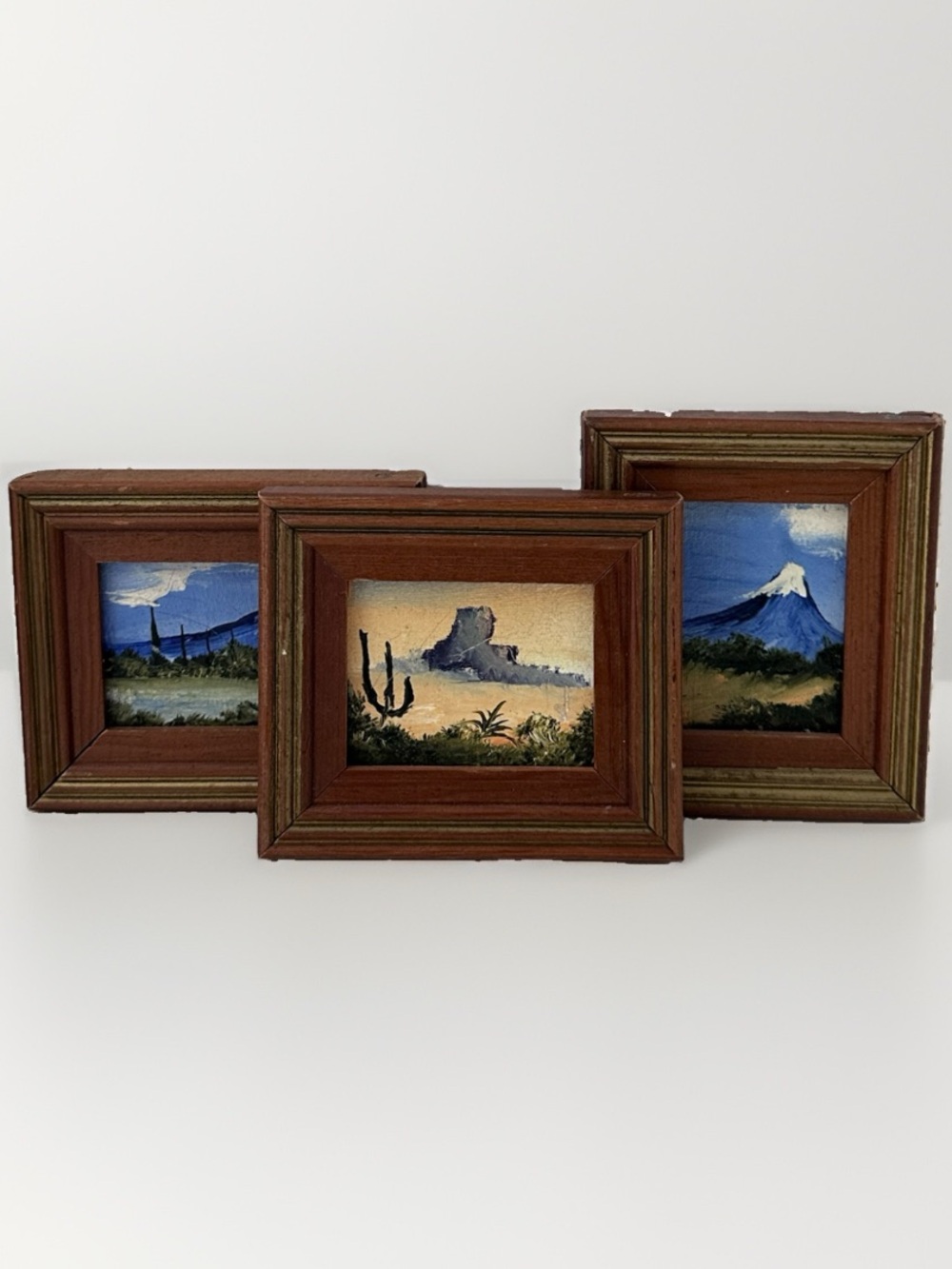 Set of 3 Beautiful Landscape Vintage Original Mini Oil Paintings 3" x 3.5"